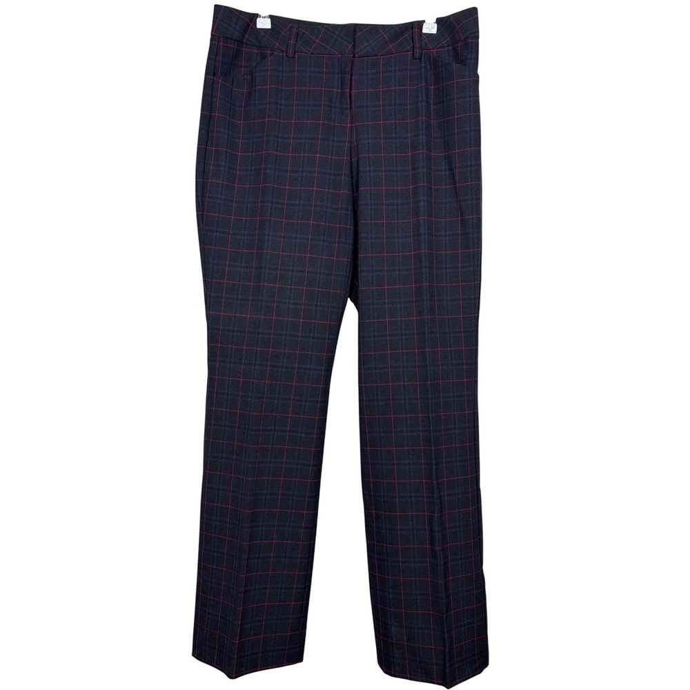 Express Womens Navy Red Windowpane Plaid Straight Leg Dress Pants Trousers 10